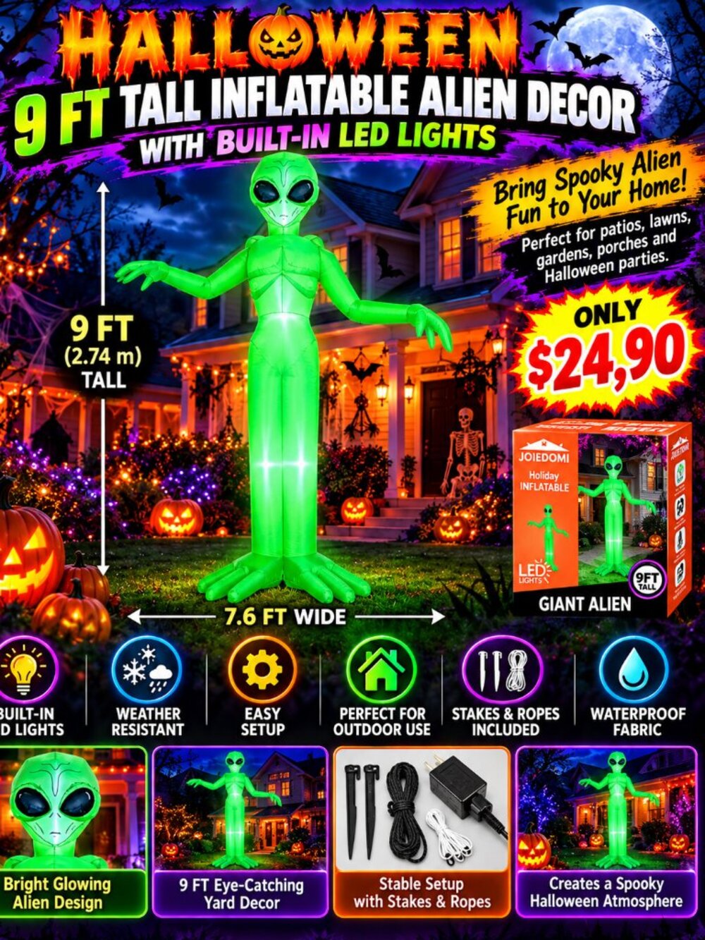 Joiedomi 9ft Tall Inflatable Halloween Alien